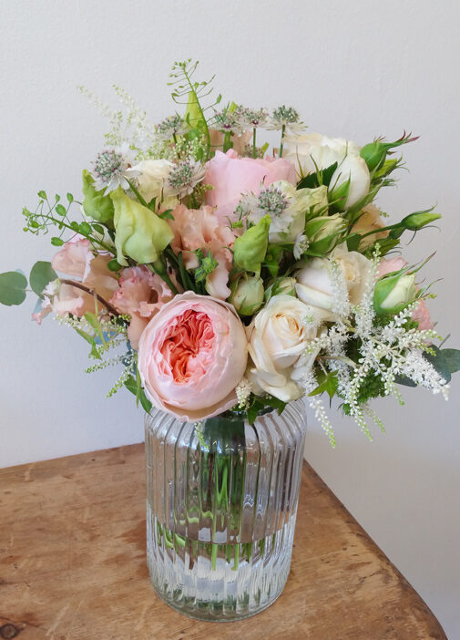Blush pink, and cream garden rose bridal bouquet