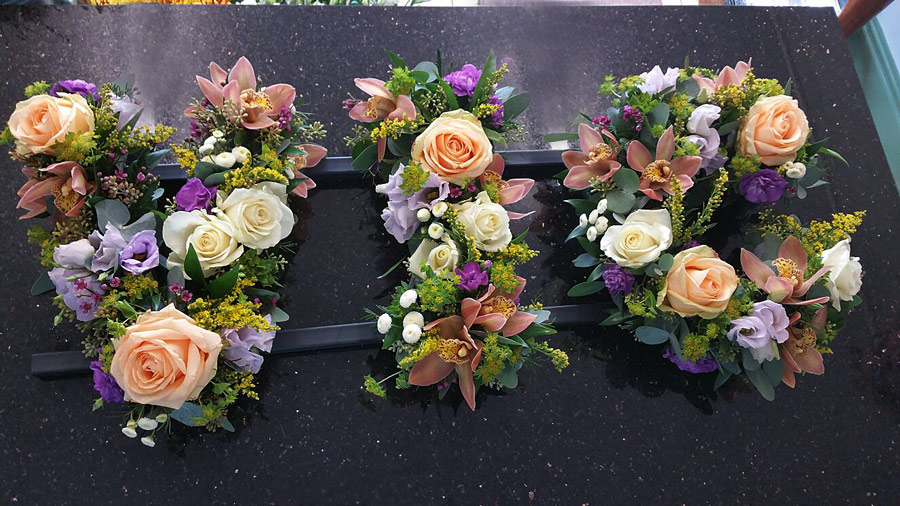 Loose flower floral letters - white and peach roses, purple lisianthus, orchids and spray chrysanthemums