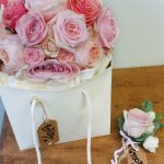 Pink rose bridal bouquet and groom buttonhole