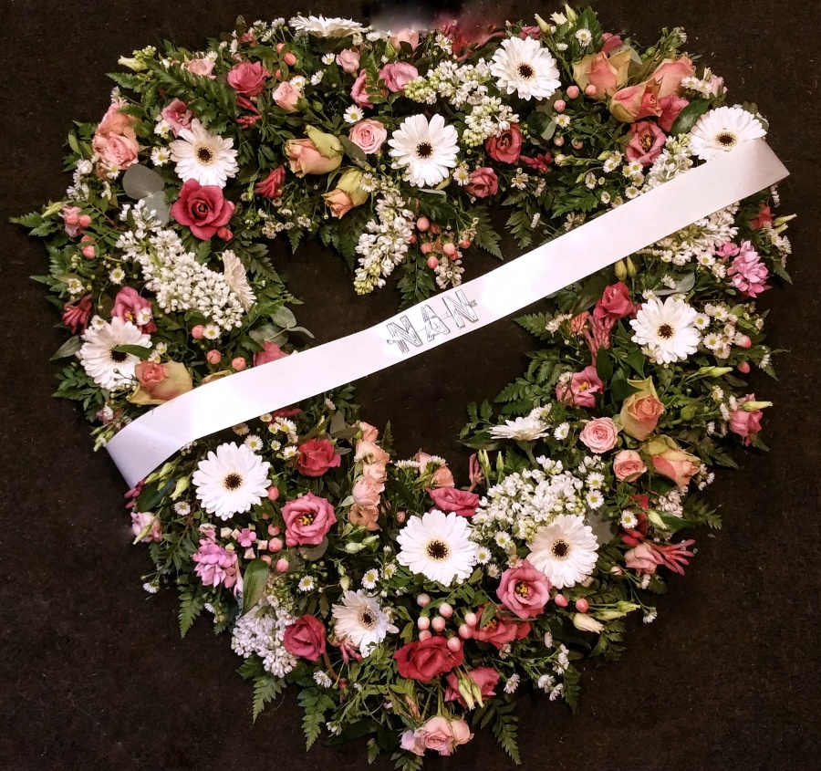 Pink and White Open Heart Wreath 23 inch