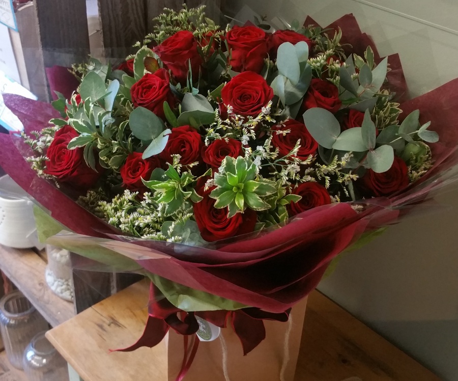 Valentine's Forty Roses Handtied Aqua Pack